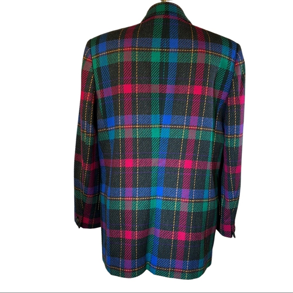 Pendleton Blazer Fuscia pink, charcoal gray, green, & blue plaid Wool Blazer - Picture 3 of 16